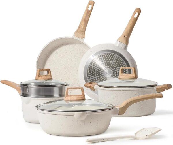 10-Piece White Granite Nonstick Cookware Set