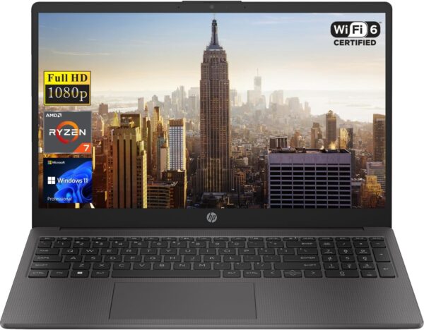 HP 255 G10 Business Laptop: 15.6" FHD, AMD Ryzen 7 7730U, 64GB RAM, 4TB PCIe SSD, numeric keypad, webcam, Wi-Fi 6, HDMI, Windows 11 Pro, black.