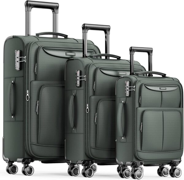 Luggage Sets 3 Piece Softside Expandable Lightweight Durable Suitcase Sets Double Spinner Wheels TSA Lock Armygreen (20In/24In/28In)