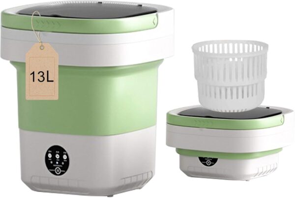 Portable Washing Machine,13L Upgraded with Spin Basket,Foldable Mini Washing Machine Small Washer for Baby Clothes, Underwear or Small Items, Apartment, Dorm,Rv Travel Laundry(Green)