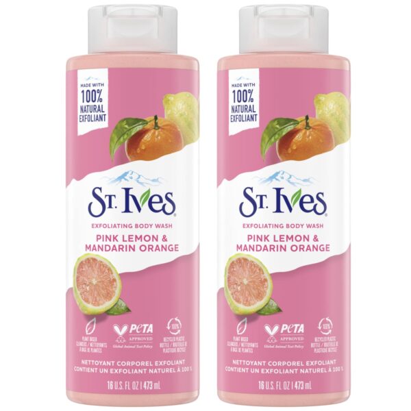 Exfoliating Body Wash - Pink Lemon Body Wash for Women with Mandarin Orange, Citrus Body Wash, Body Soap, or Hand Soap with 100% Natural Exfoliants for Glowing Skin, 16 Oz Ea (Pack of 2)