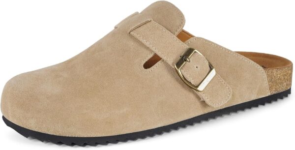 Unisex Suede Crocs Mens Leather Mules Cork Footbed Sandals with Arch Support