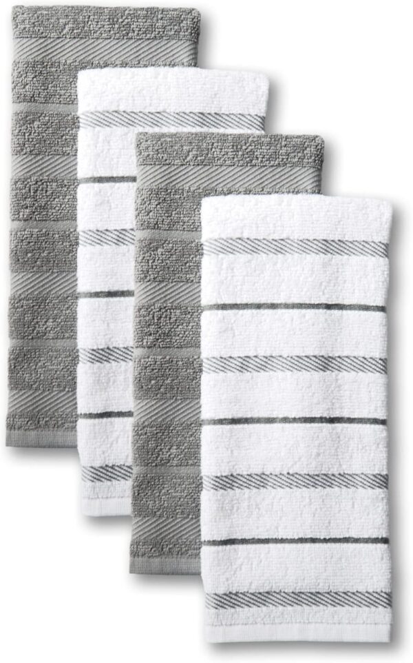 KitchenAid Albany Kitchen Towel 4-Pack Set, Grey/White