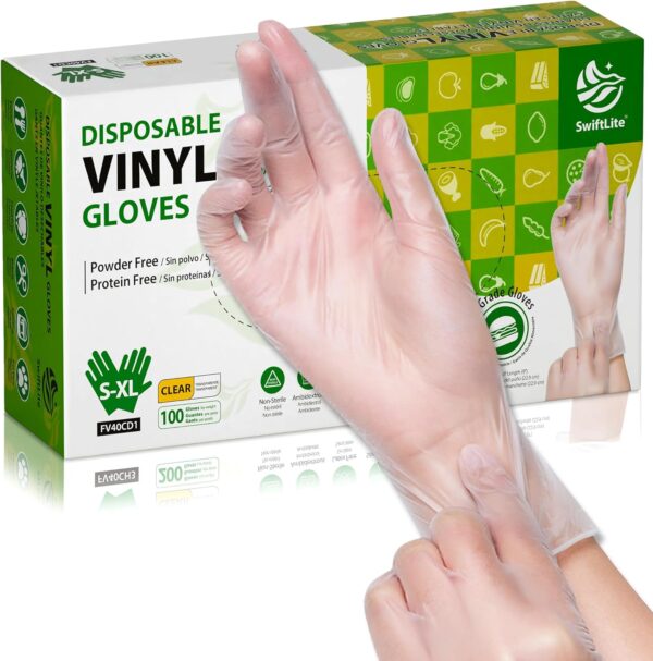 Kitchen Disposable Vinyl Gloves, Food Safe, Latex-Free Powder-Free Clear Plastic Gloves for Cooking, House Clean, Food Prep