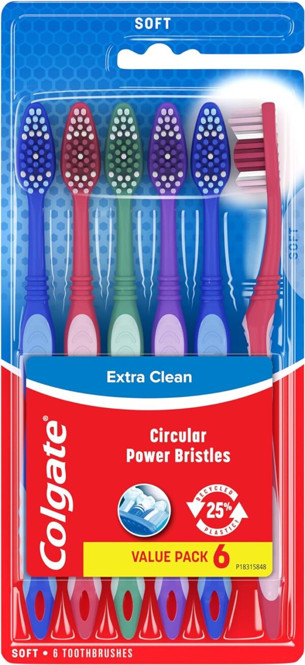 Extra Clean Toothbrush, Soft Toothbrush for Adults Packaging May Vary, 6 Count