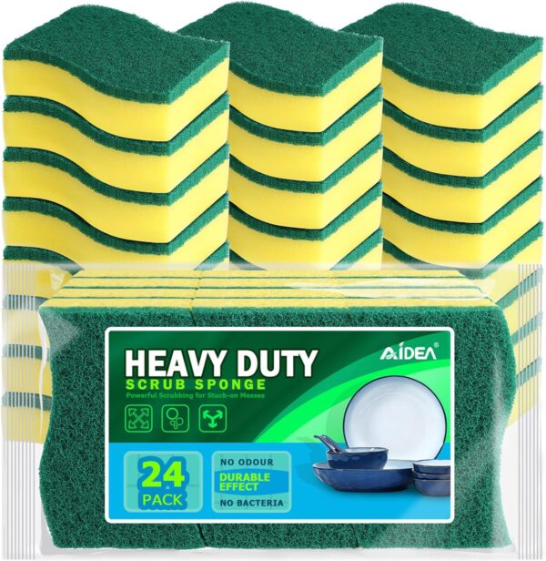 Heavy Duty Scrub Sponge-24Count, Cleaning Scrub Sponge, Stink-Free Sponge, Effortless Cleaning Eco Scrub Pads for Dishes,Pots,Pans All at Once