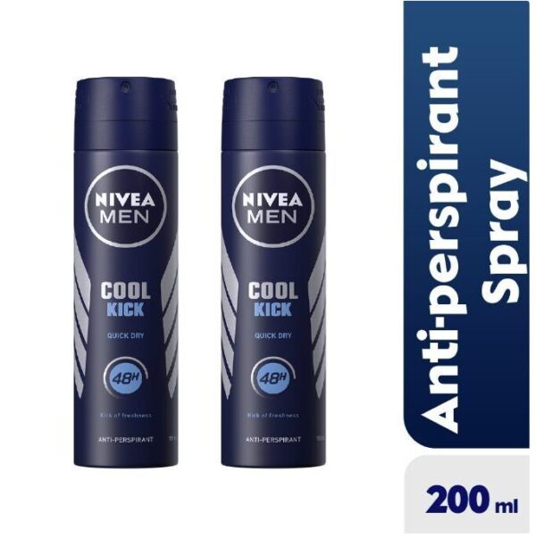 NIVEA Cool Kick Anti-Perspirant Spray For Men, 48h - 200ml (Pack Of 2)