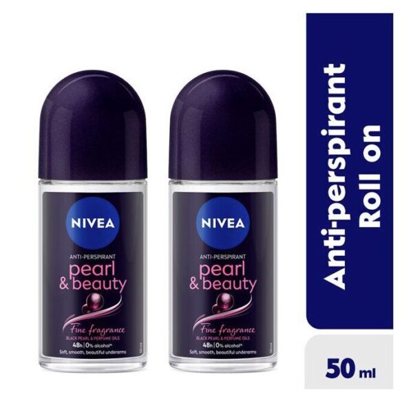 NIVEA Pearl & Beauty Black Pearl Fine Fragrance Anti-Perspirant Roll-On, 48h - 50ml (Pack Of 2)