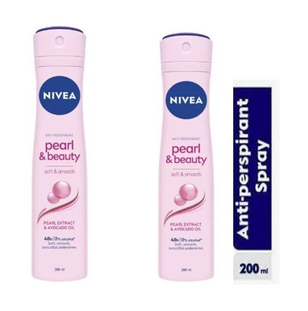 NIVEA Pearl & Beauty Anti-Perspirant Spray For Women, 48h - 200ml (Pack Of 2)