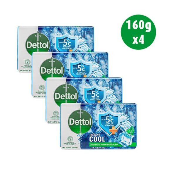Dettol Antibacterial Bathing Soap - Instant Cool - 160g - Pack of 4