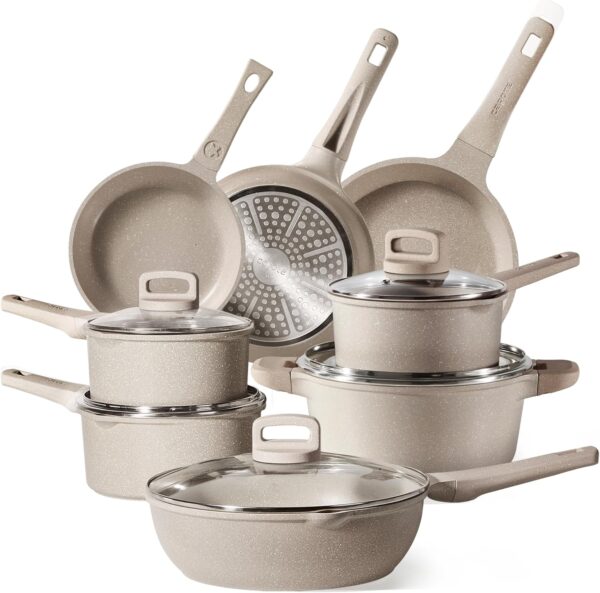 CAROTE 13-Piece Kitchen Cookware Set  - Non-Stick, Taupe Color