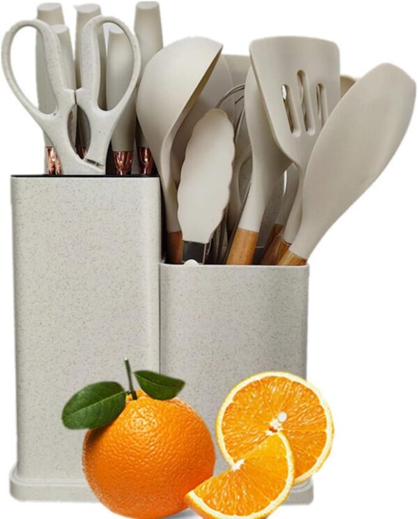 19 pcs Silicon spoons with knives and chopping board (Cream White)