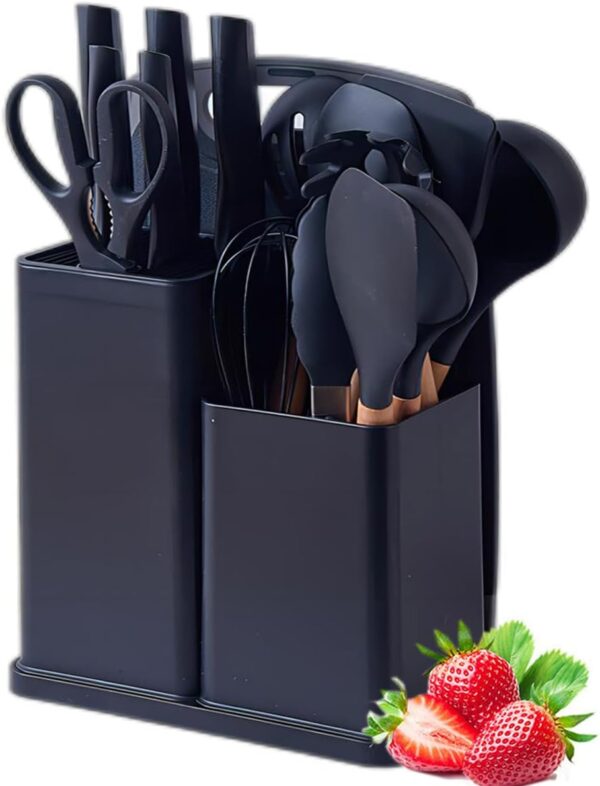 19 pcs Silicon spoons with knives and chopping board (Dark Black)