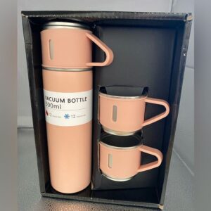 500ml/17oz Stainless Steel Thermos Bottle with 3 Cups - Thermos Water and Coffee Bottle, Suitable for Hot or Cold Drinks (flask)