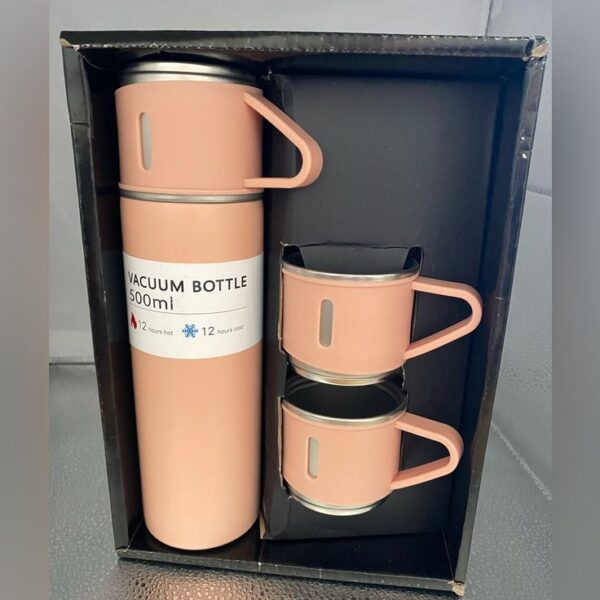 500ml/17oz Stainless Steel Thermos Bottle with 3 Cups - Thermos Water and Coffee Bottle, Suitable for Hot or Cold Drinks (flask)